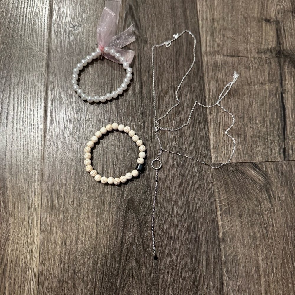 Elegant Silver and Pearl Jewelry bracelets set of 3 items total